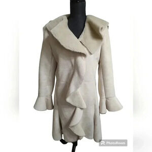 Terry Lewis Classic Luxuries White Faux Suede & Fur Trench Coat Size XS Vintage